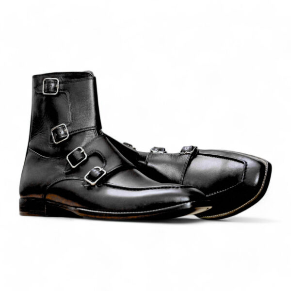 Bespoke Black Leather High Ankle Monk Strap Boots - leathersguru