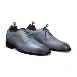 Handmade Men's Silver Brogue Toe Leather Lace Up Shoes - leathersguru