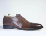 Bespoke Brown and Dark Brown Leather Cap Toe Lace Up Shoe for Men - leathersguru