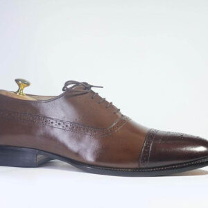 Bespoke Brown and Dark Brown Leather Cap Toe Lace Up Shoe for Men - leathersguru