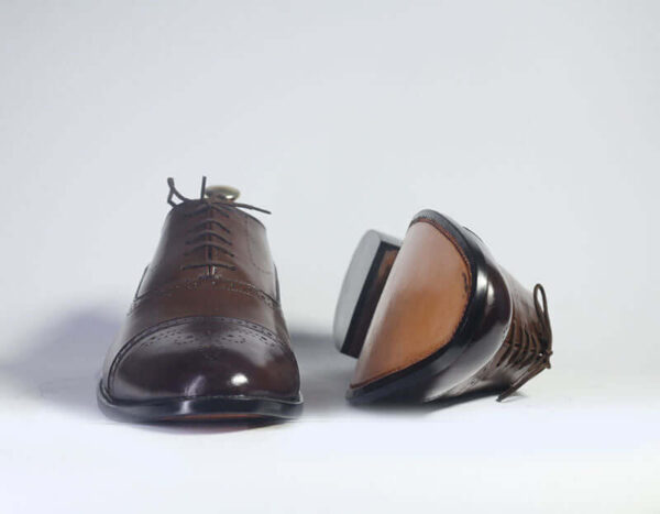 Bespoke Brown and Dark Brown Leather Cap Toe Lace Up Shoe for Men - leathersguru