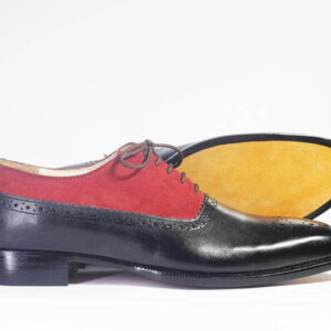 Bespoke Black Red Leather Suede Lace Up Shoe for Men - leathersguru