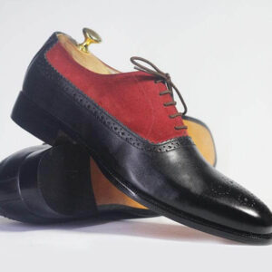 Bespoke Black Red Leather Suede Lace Up Shoe for Men - leathersguru