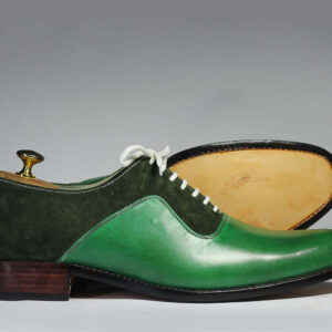 Bespoke Green Leather Suede Lace Up Shoe for Men's - leathersguru