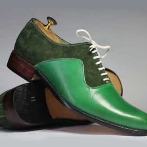 Bespoke Green Leather Suede Lace Up Shoe for Men's - leathersguru