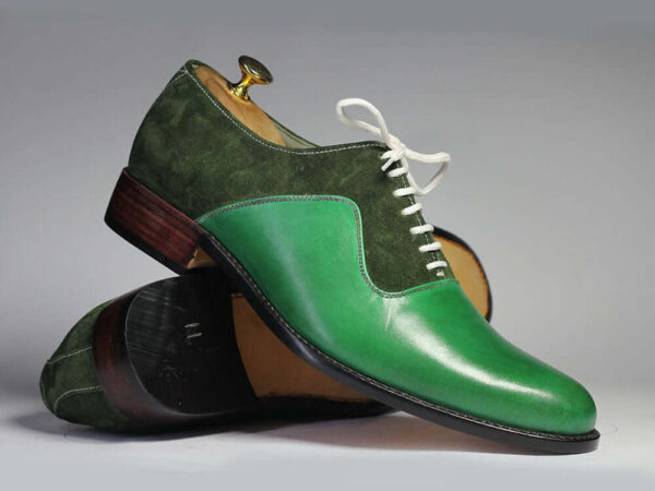 Bespoke Green Leather Suede Lace Up Shoe for Men's - leathersguru