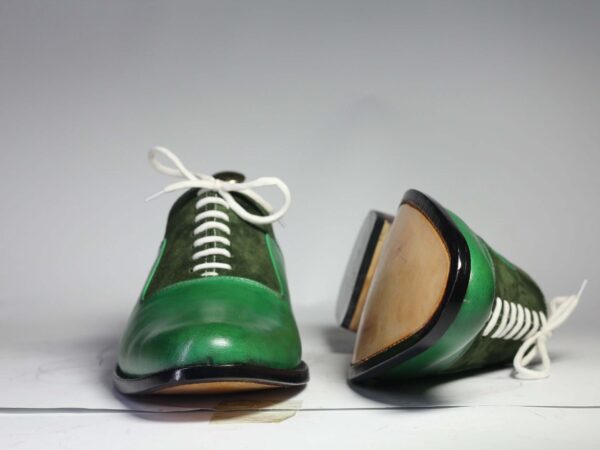 Bespoke Green Leather Suede Lace Up Shoe for Men's - leathersguru