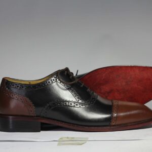 Bespoke Brown Black Leather Cap Toe Lace up Shoe for Men - leathersguru