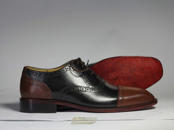 Bespoke Brown Black Leather Cap Toe Lace up Shoe for Men - leathersguru