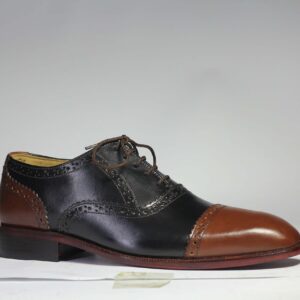 Bespoke Brown Black Leather Cap Toe Lace up Shoe for Men - leathersguru