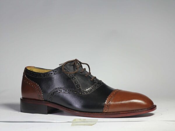 Bespoke Brown Black Leather Cap Toe Lace up Shoe for Men - leathersguru