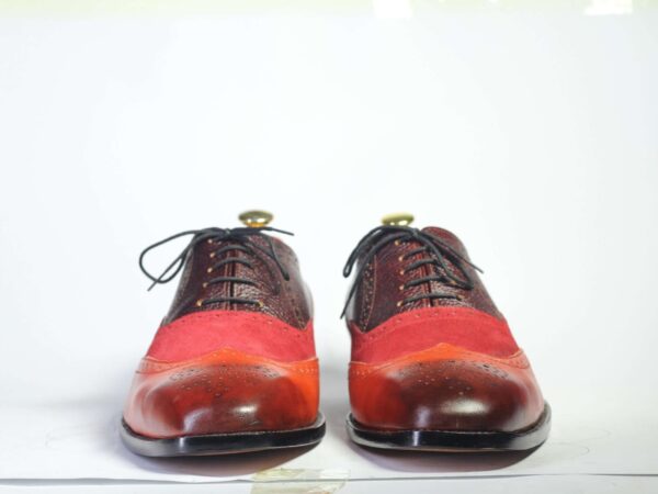 Bespoke Multi Color Leather Suede Wing Tip Lace up Shoe for Men's - leathersguru