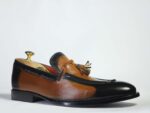 Bespoke Tan Black Tussle Loafer Leather  Shoes for Men's - leathersguru