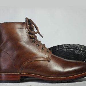 Bespoke Dark Brown Leather Ankle Lace Up Boots - leathersguru