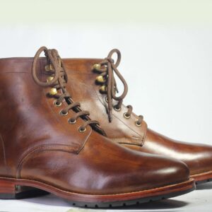 Bespoke Dark Brown Leather Ankle Lace Up Boots - leathersguru