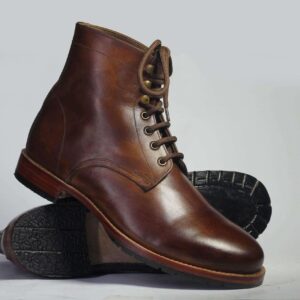 Handmade Ankle High Brown Lace Up Leather Boots - leathersguru