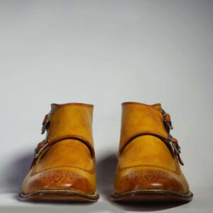 Handmade Ankle Tan Double Monk Leather Boots - leathersguru