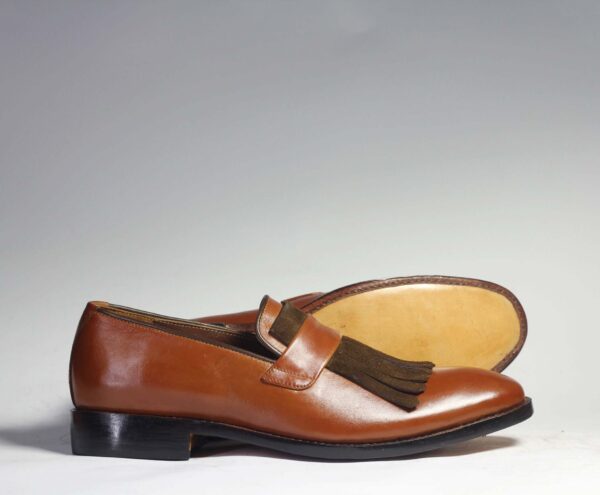 Bespoke Brown Leather Fringe Loafer Shoe for Men - leathersguru