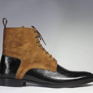 Men's Black Brown Ankle Lace Up Leather Suede Boot - leathersguru