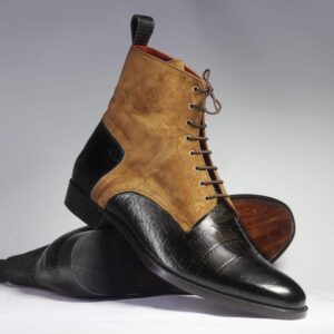 Men's Black Brown Ankle Lace Up Leather Suede Boot - leathersguru