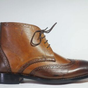 Men's Ankle Brown Wing tip Leather Boot - leathersguru