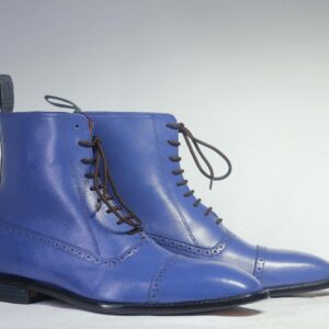 Men's Ankle High Blue Cap Toe Leather Boot - leathersguru