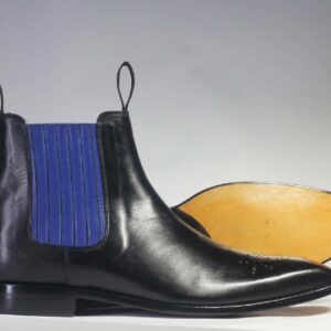 Bespoke Black Blue Chelsea Leather Stylish Boots - leathersguru