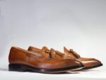 Handmade Brown Tussles Leather Loafers For Men's - leathersguru