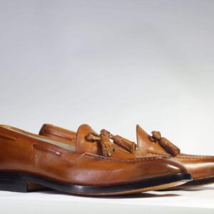 Handmade Brown Tussles Leather Loafers For Men's - leathersguru