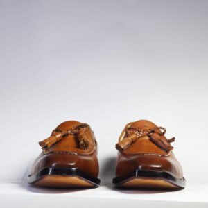 Handmade Brown Tussles Leather Loafers For Men's - leathersguru