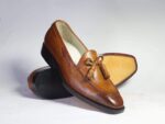 Handmade Brown Tussles Leather Loafers For Men's - leathersguru