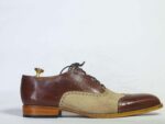 Men's Beige Brown Wing Tip Leather Suede Shoes - leathersguru