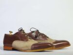 Men's Beige Brown Wing Tip Leather Suede Shoes - leathersguru