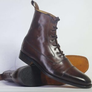 Men's Ankle Dark Brown Cap Toe Leather Boot - leathersguru