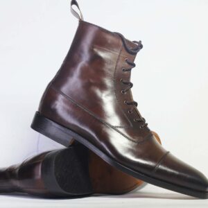 Bespoke Brown Leather Ankle High Lace Up Boots - leathersguru