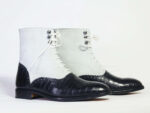 Men's Ankle White & Black Alligator Leather Suede Boot - leathersguru