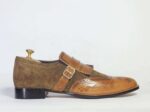 Men's Brown Fringe Monk Straps Leather Suede Shoe - leathersguru