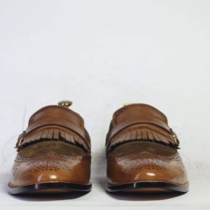 Men's Brown Fringe Monk Straps Leather Suede Shoe - leathersguru