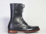 Bespoke Black Ankle High Leather Lace Up Stylish Boots - leathersguru