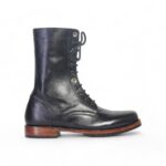 Bespoke Black Ankle High Leather Lace Up Stylish Boots - leathersguru