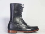 Men's Ankle High Black Leather Lace Up Boot - leathersguru