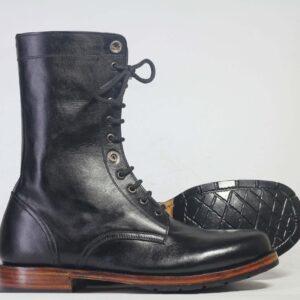 Bespoke Black Ankle High Leather Lace Up Stylish Boots - leathersguru