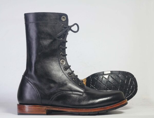 Bespoke Black Ankle High Leather Lace Up Stylish Boots - leathersguru