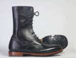 Men's Ankle High Black Leather Lace Up Boot - leathersguru