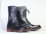 Men's Ankle High Black Leather Lace Up Boot - leathersguru