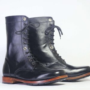 Men's Ankle High Black Leather Lace Up Boot - leathersguru