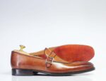 Bespoke Tan Leather Loafer Monk Strap Shoes for Men's - leathersguru