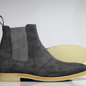 Bespoke Black Gray Chelsea Suede Boots - leathersguru