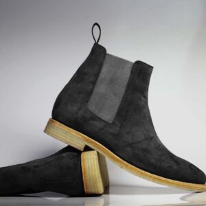 Bespoke Black Gray Chelsea Suede Boots - leathersguru