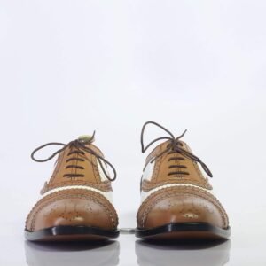 Men's Brown White Cap Toe Lace Up Leather Shoe - leathersguru